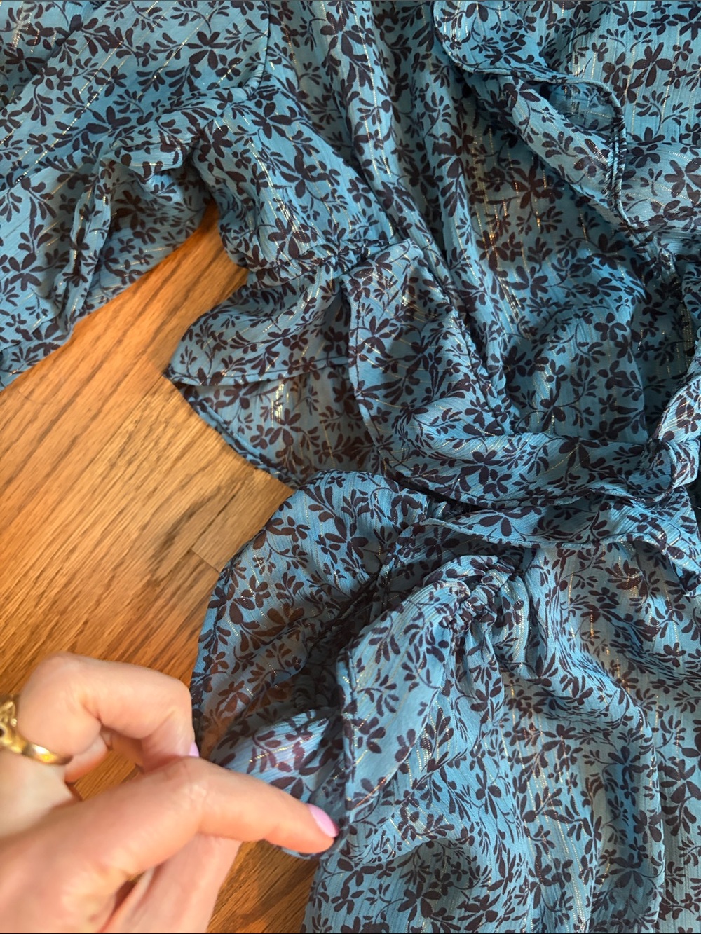 Misa Los Angeles Blue Floral Ruffle Tiered Maxi Dress with Long Sleeves - Picture 4 of 7